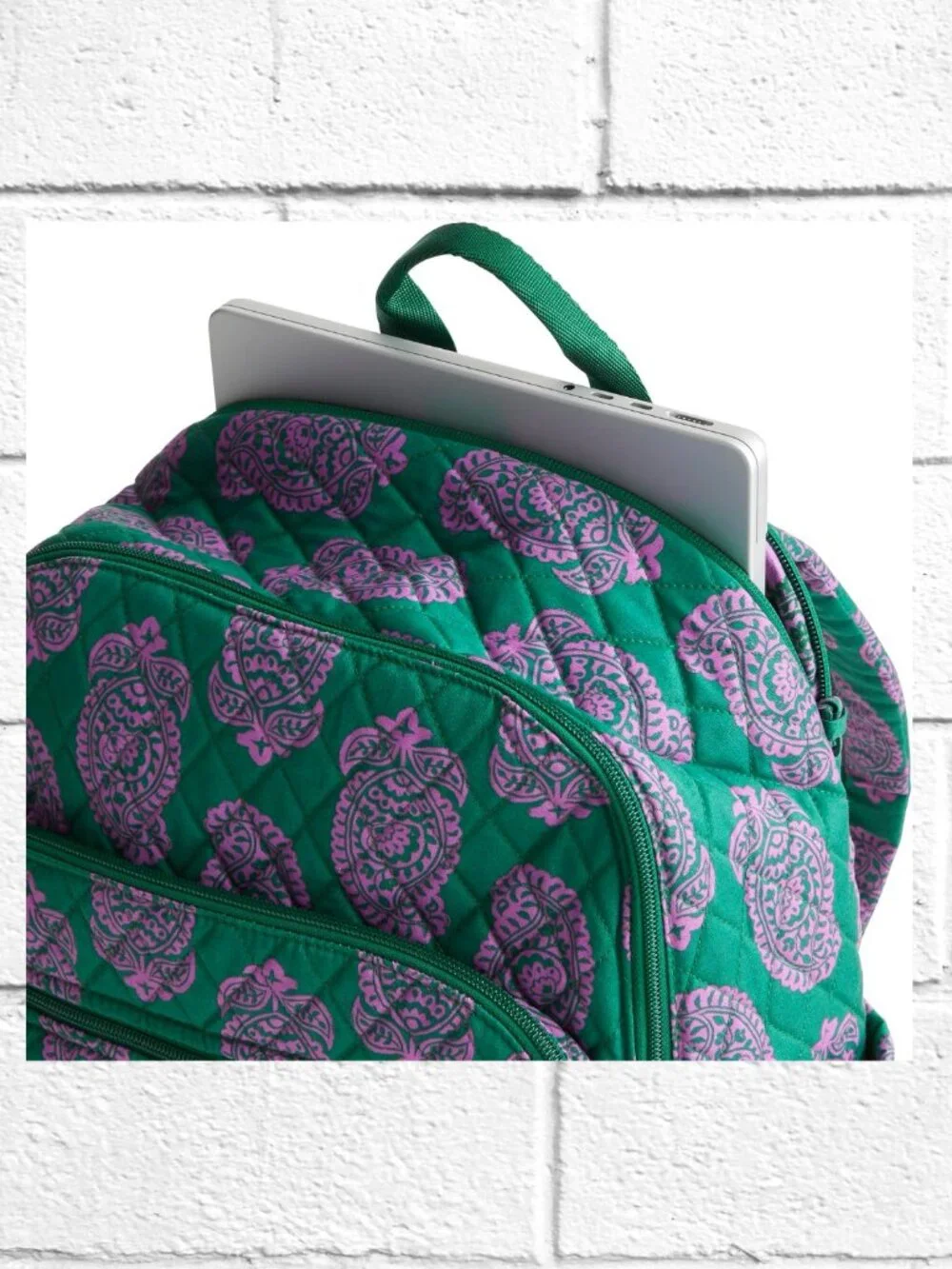 NWOT! Vera Bradley Green & Purple Paisley Quilted Backpack with Laptop Pocket